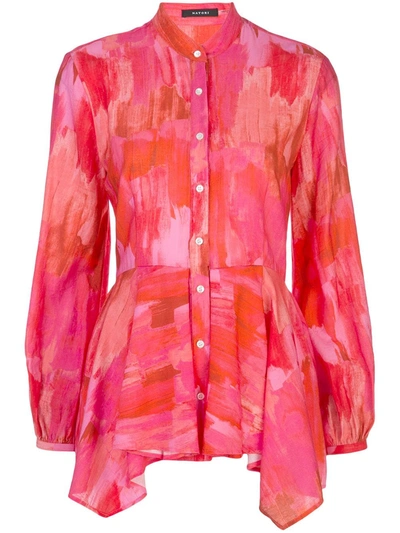 Natori Abstract Print Peplum Shirt In Pink