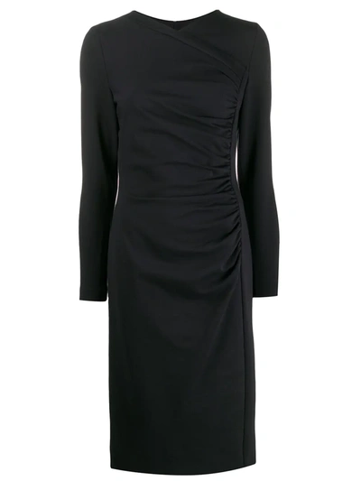 Escada Diasa Ruched Jersey Long-sleeve Dress In Navy