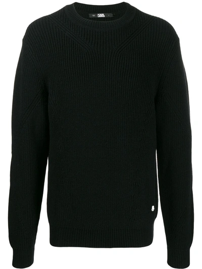 Karl Lagerfeld Textured Crew Neck Jumper In Black