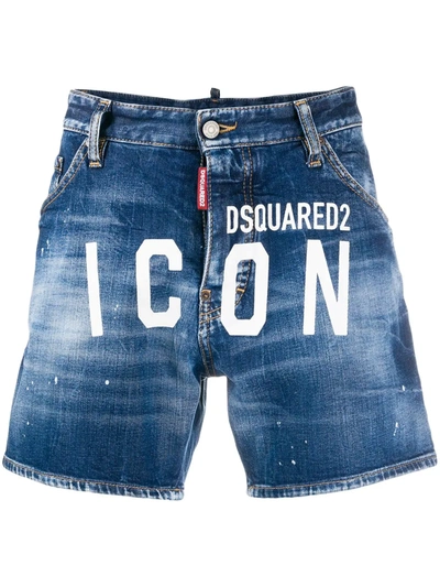 Dsquared2 Icon Logo Denim Shorts In Blue