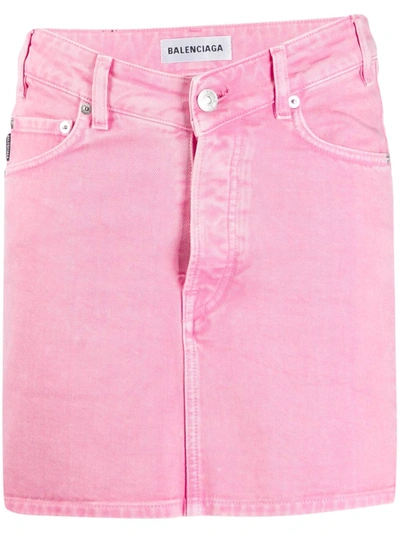 Balenciaga V Waist Cotton Denim Mini Skirt In Pink