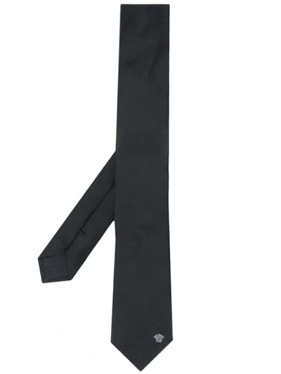 Versace Medusa Embroidered Tie In Black