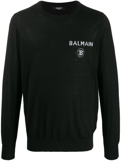 Balmain Logo Knitted Jumper In Black