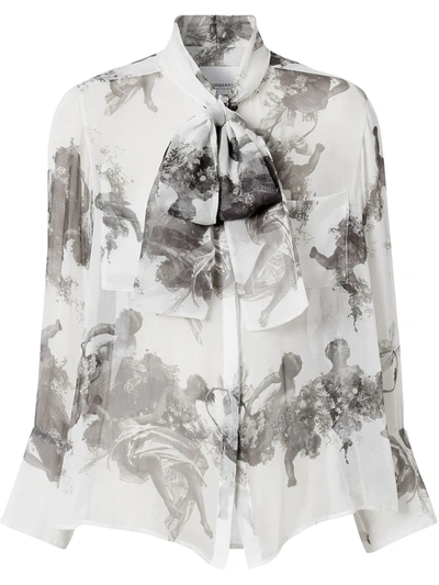 Burberry Angel Print Pussy-bow Blouse In White
