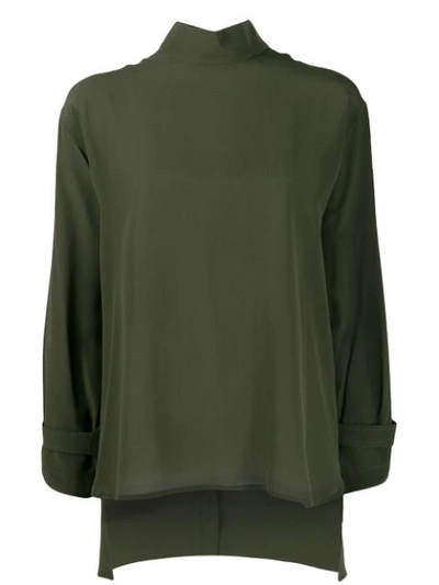 Jejia Silk Stand Up Collar Blouse In Green