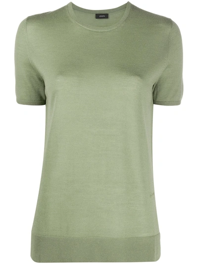 Joseph Knitted Short Sleeve Top In Green