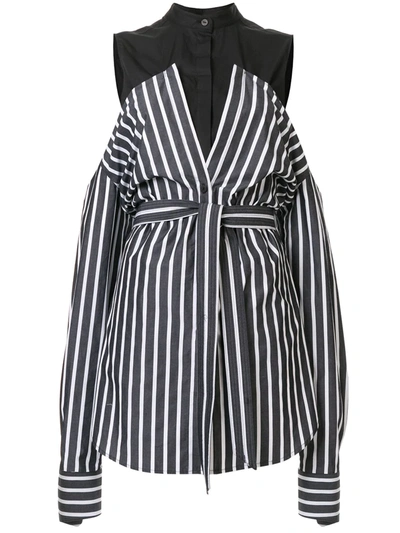 Strateas Carlucci Cut-detail Striped Shirt In Black
