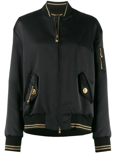 Versace Safety Pin Detail Bomber Jacket In Black