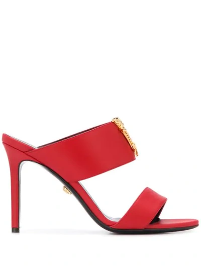 Versace Virtus Strappy Mules In Red