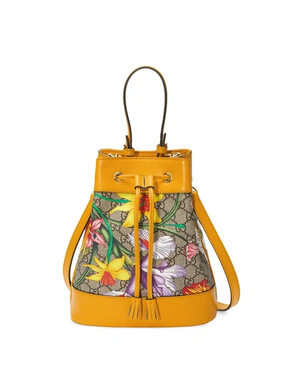 Gucci Ophidia Flora Pattern Bucket Bag In Yellow