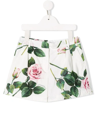 Dolce & Gabbana Rose Print Shorts In White