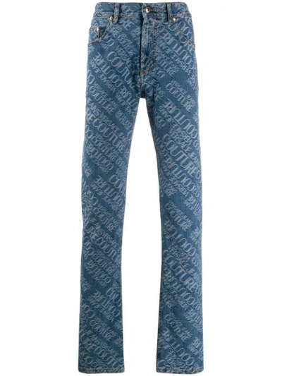 Versace Jeans Couture Logo Jacquard Jeans In Blue