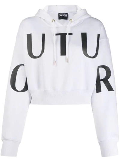 Versace Jeans Couture Cropped Logo Print Hoodie In White