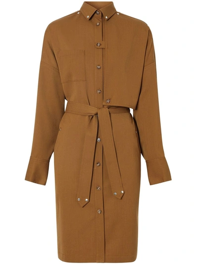 Burberry Belted Shirt Dress In Brown