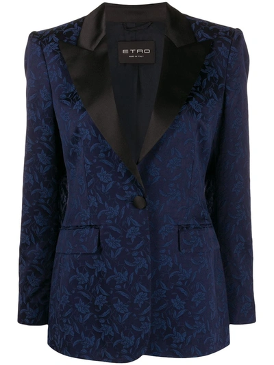 Etro Floral-jacquard Fitted Blazer In Blue