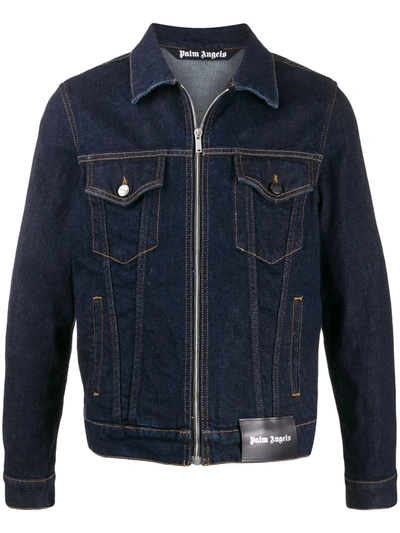 Palm Angels Zip-front Denim Jacket In Blue