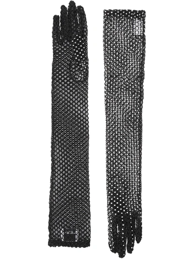 Burberry Embellished Fishnet Gloves In Black