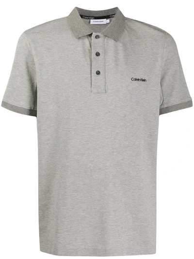 Calvin Klein Logo Embroidered Polo Shirt In Grey