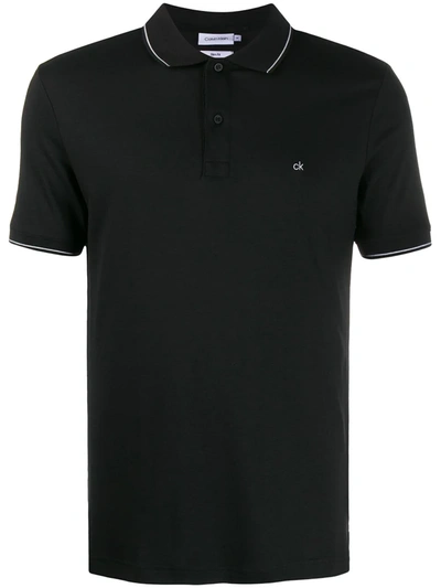 Calvin Klein Striped Trim Polo Shirt In Black