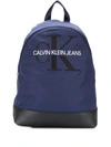 Calvin Klein Monogram Embroidery Backpack In Blue