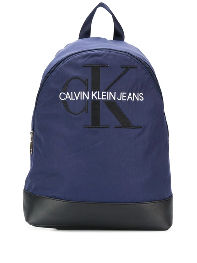 Calvin Klein 经典logo刺绣背包 In Blue