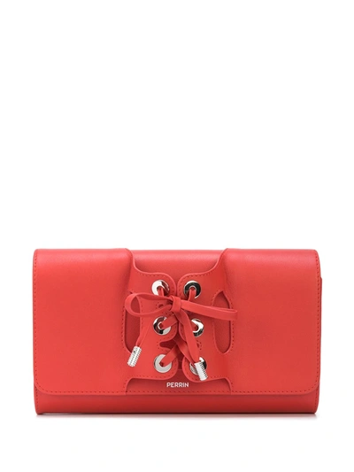 Perrin Paris Lace-up Detail Clutch Bag In Red