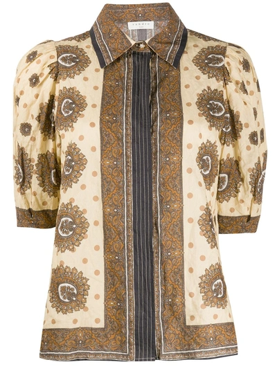 Sandro Printed Puff Sleeve Blouse In Neutrals
