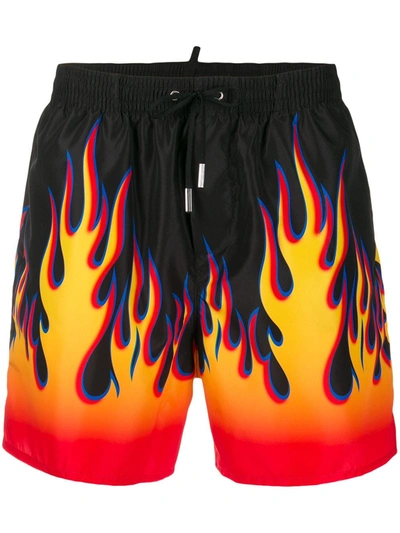 Dsquared2 Flame Printed Swim Shorts In Black
