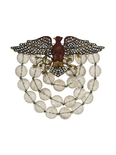 Gucci Crystal-embellished Eagle Brooch In Gold