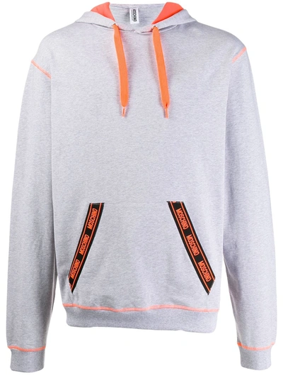 Moschino Neon Taped Hoodie In Grey