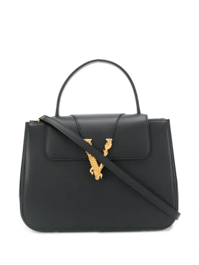 Versace Virtus Black Leather Handbag