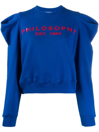 Philosophy Di Lorenzo Serafini Logo Print Puff-shoulder Sweatshirt In Blue