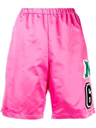 Mm6 Maison Margiela Logo Patch Elasticated Shorts In Pink