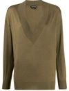 Tom Ford Deep V-neck Jumper In Green