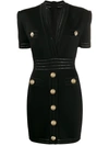 Balmain Short Gold-tone Buttons Knit Dress In Black