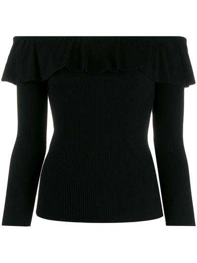 Red Valentino Redvalentino Off The Shoulder Ribbed Top In Black