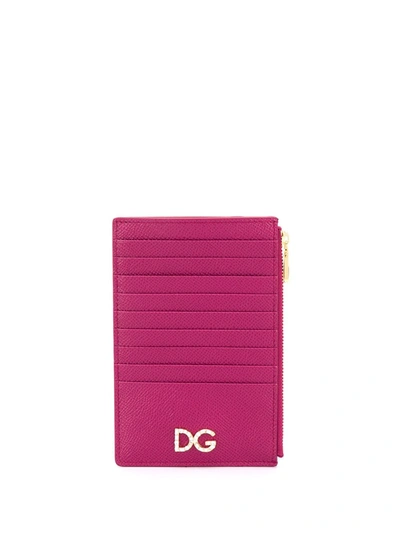 Dolce & Gabbana Logo Plaque Zip Purse In Pink