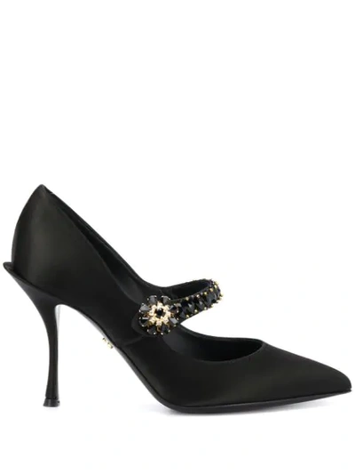 Dolce & Gabbana Mary Janes With Emblished Strap In Black