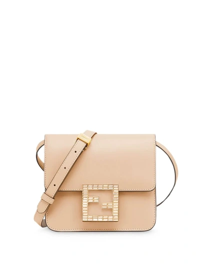 Fendi Fab Leather Crossbody Bag In Beige