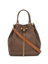 Fendi Karligraphy Drawstring Bucket Tote In Brown