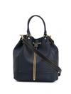 Fendi Karligraphy Drawstring Bucket Tote In Blue