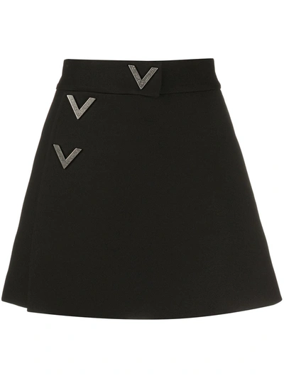 Valentino Crystal-embellished V Buttons Skorts In Black