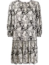 See By Chloé Printed Quarter-sleeve Drop-waist Shift Dress In Black