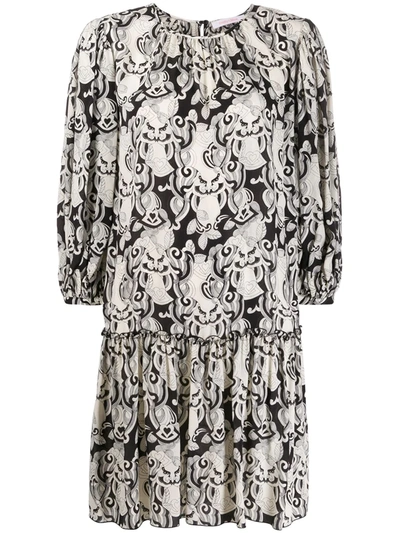 See By Chloé Printed Quarter-sleeve Drop-waist Shift Dress In Black