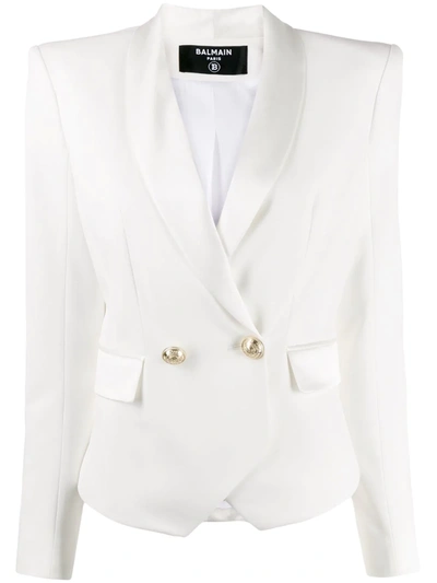 Balmain Double-breasted Tuxedo Style Blazer In White