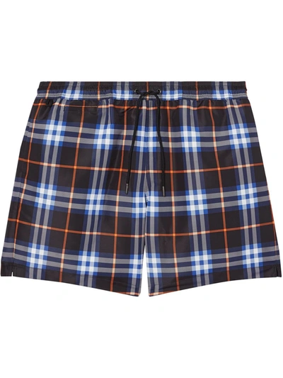 Burberry Checkered Drawcord Swim Shorts In Blue