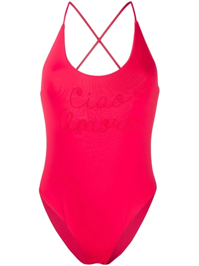 Giada Benincasa Ciao Amore Embroidered One-piece In Red