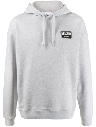 Moschino Milano Logo-patch Hoodie In Grey