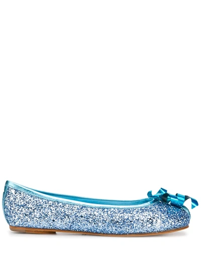 Maison Margiela Tabi Glitter Ribbon Ballerina Shoes In Blue