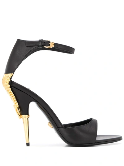 Versace Virtus Plaque Sandals In Black